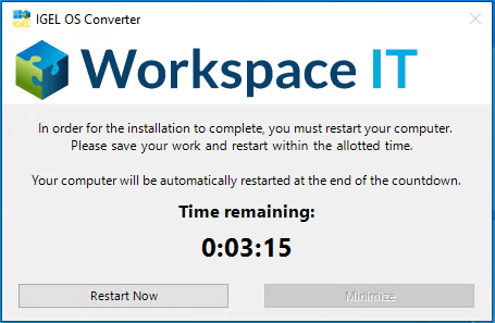 IGEL OS Converter Restart Prompt